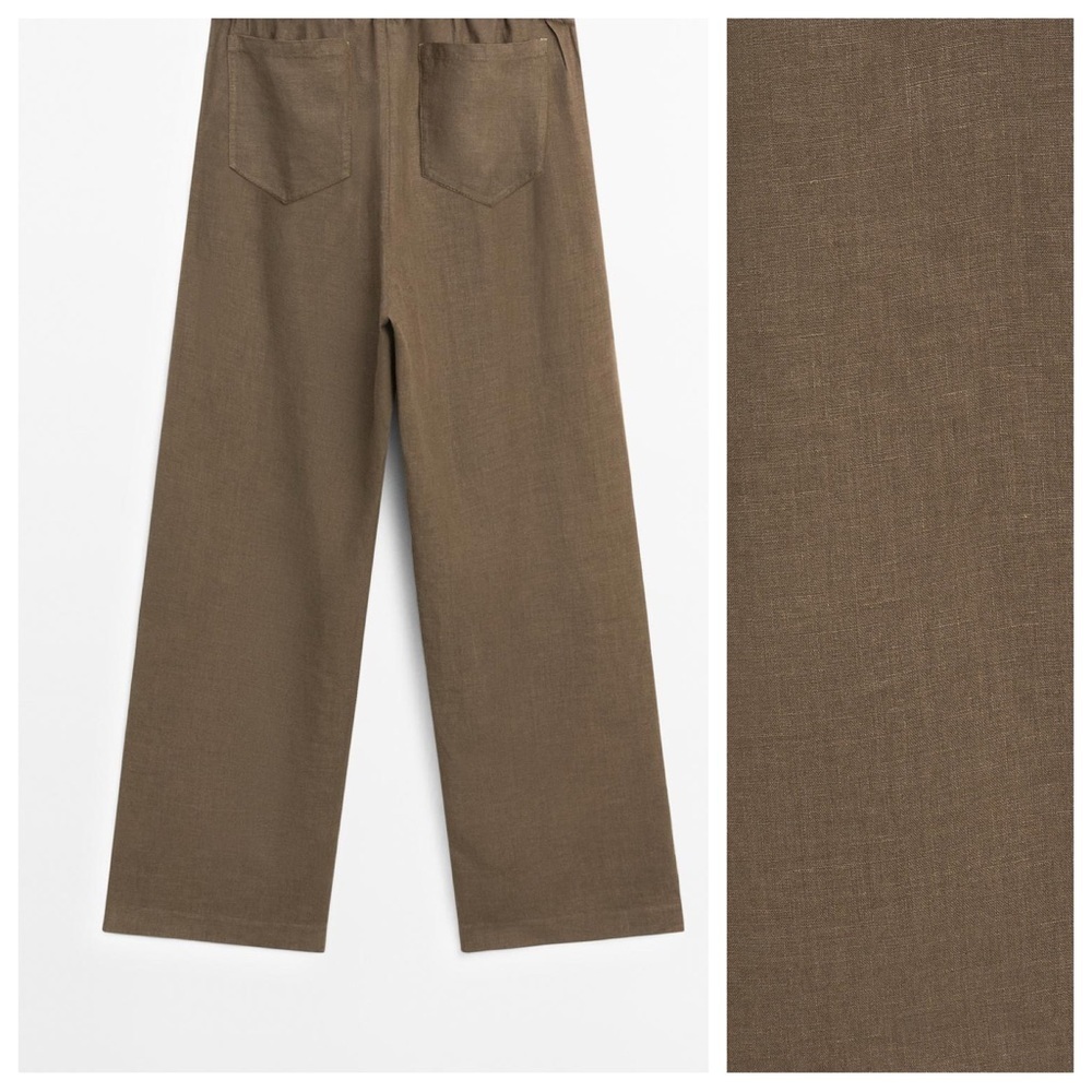 Nwt. Massimo Dutti Khaki 100% Linen Mid-Rise Trousers With Pockets. Size 2. — image 5 of 8